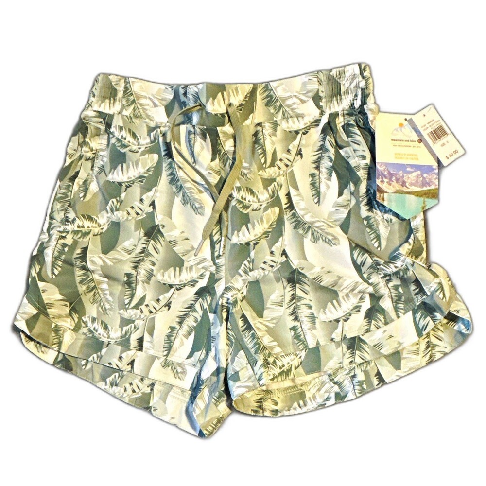 Mountain and Isles Small Desert Sage Palm Leaves Swim Stretch Shorts Drawstring